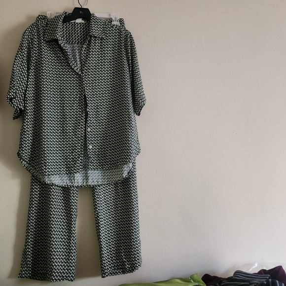 Set Oversized Resort Shirt & Pants Green Zigzag Dark Green Patterned… - Picture 3 of 16